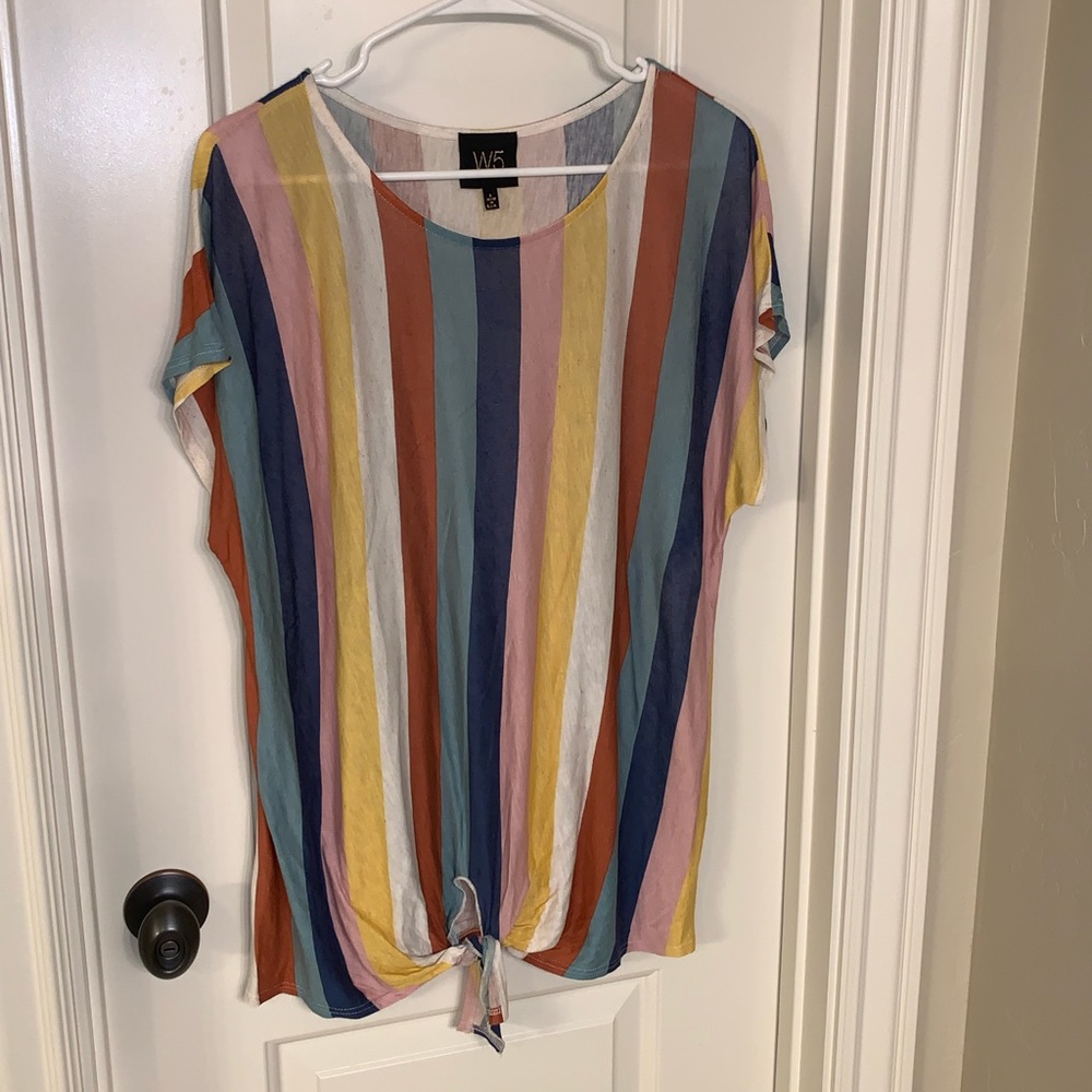 Tie front striped top